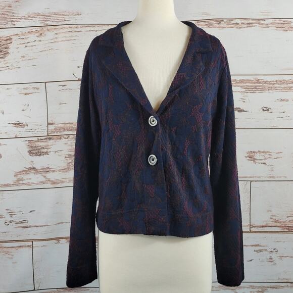 Cut Loose Knit Jacket Blazer Jacquard Lightweight Size M - Picture 1 of 8